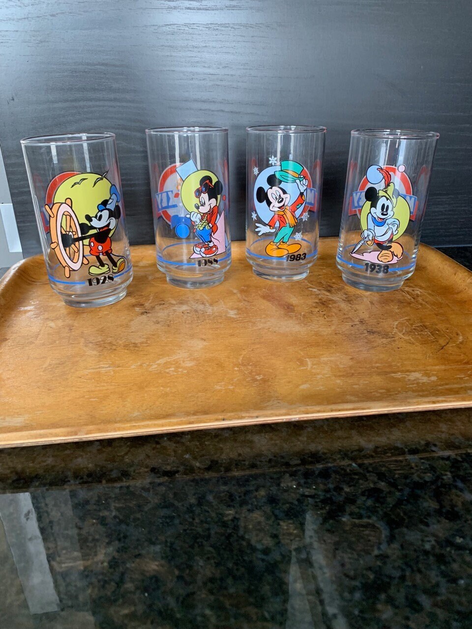 Vintage Walt Disney Drinking Glasses, Mickey Mouse Glasses, 60th