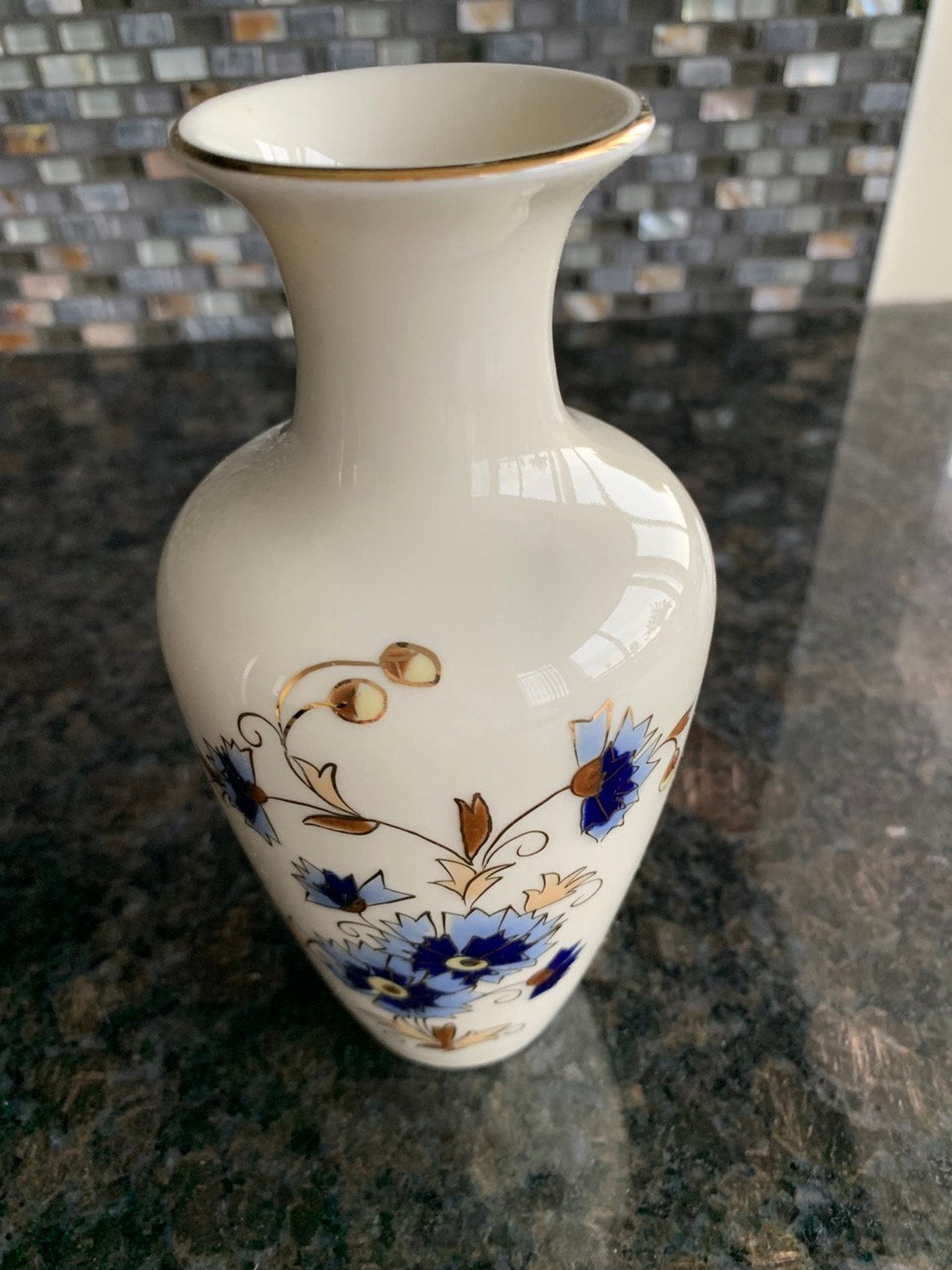 Zsolnay Hungary Porcelain Vase with Cornflower pattern hand Etsy