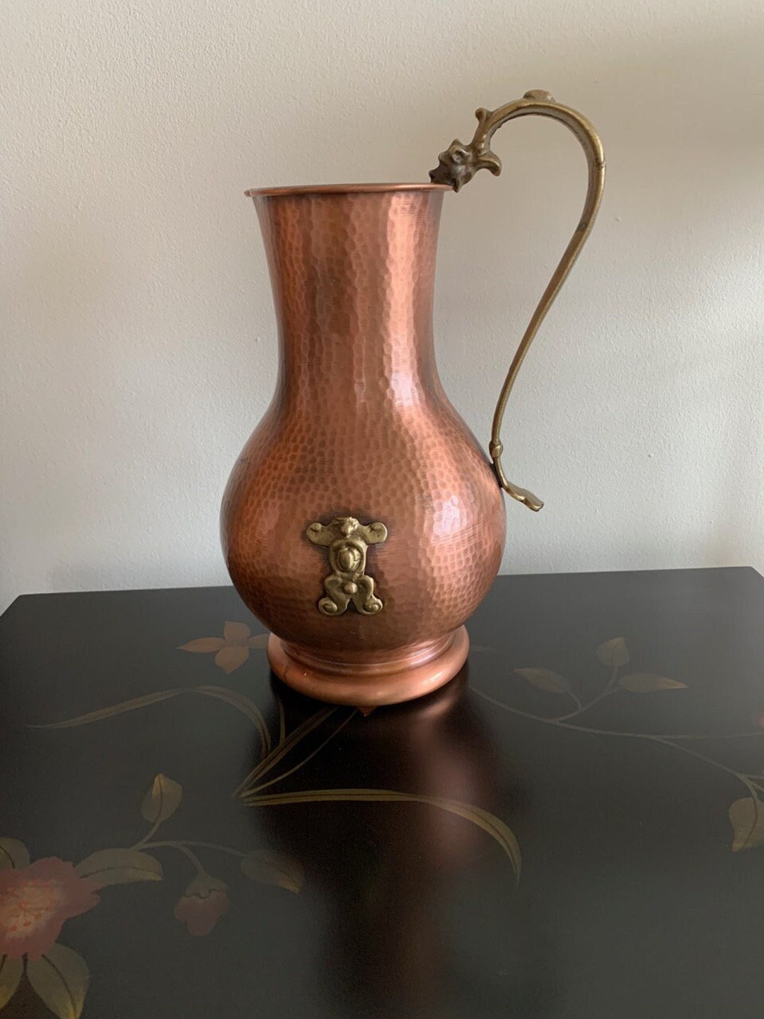 Vintage Copper Jug, Water Pitcher Vase, Copper Ewer, Pub Decor, Rustic ...