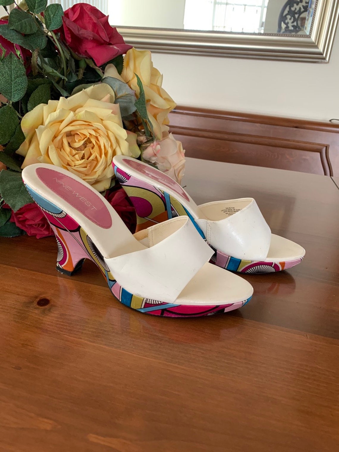 Vintage 90's Nine West Summer floral wedge sandals | Etsy