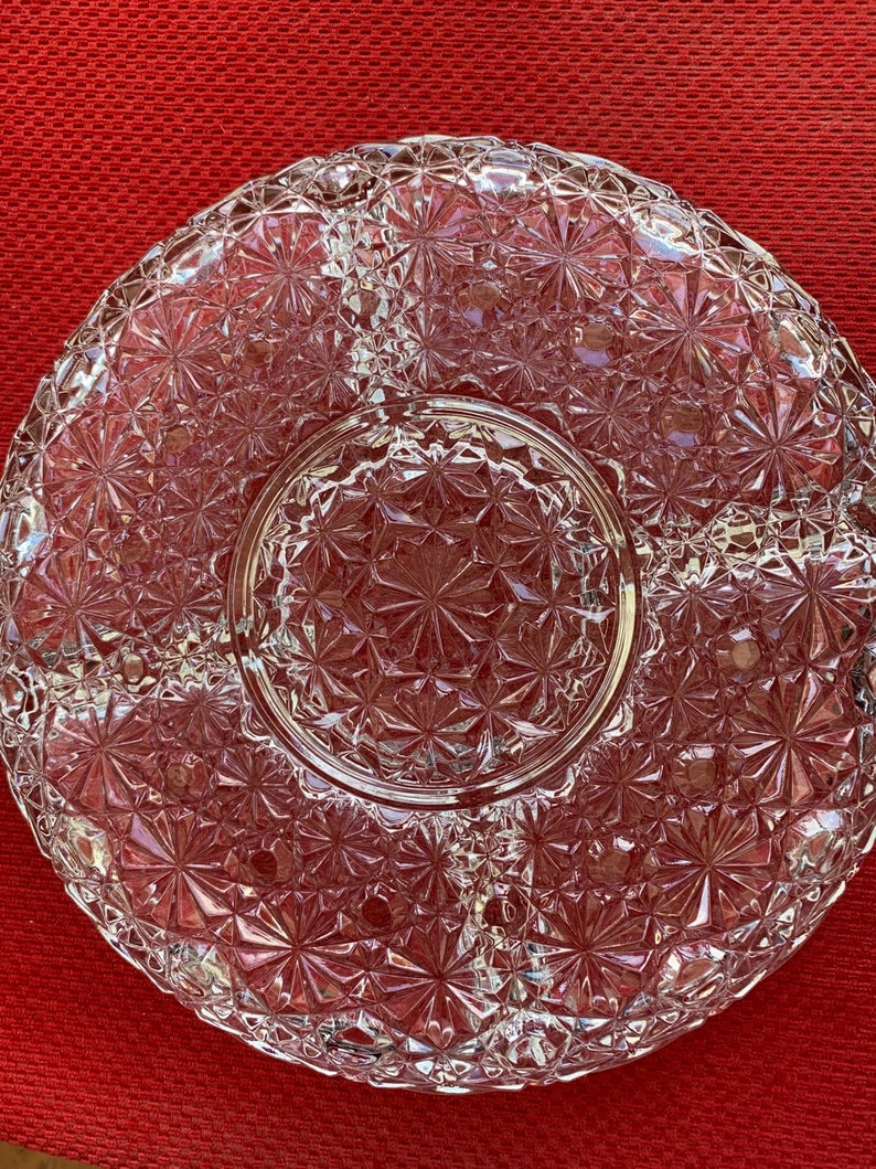 Vintage Crystal Round Dish Divided Party Platter 5 Section Etsy
