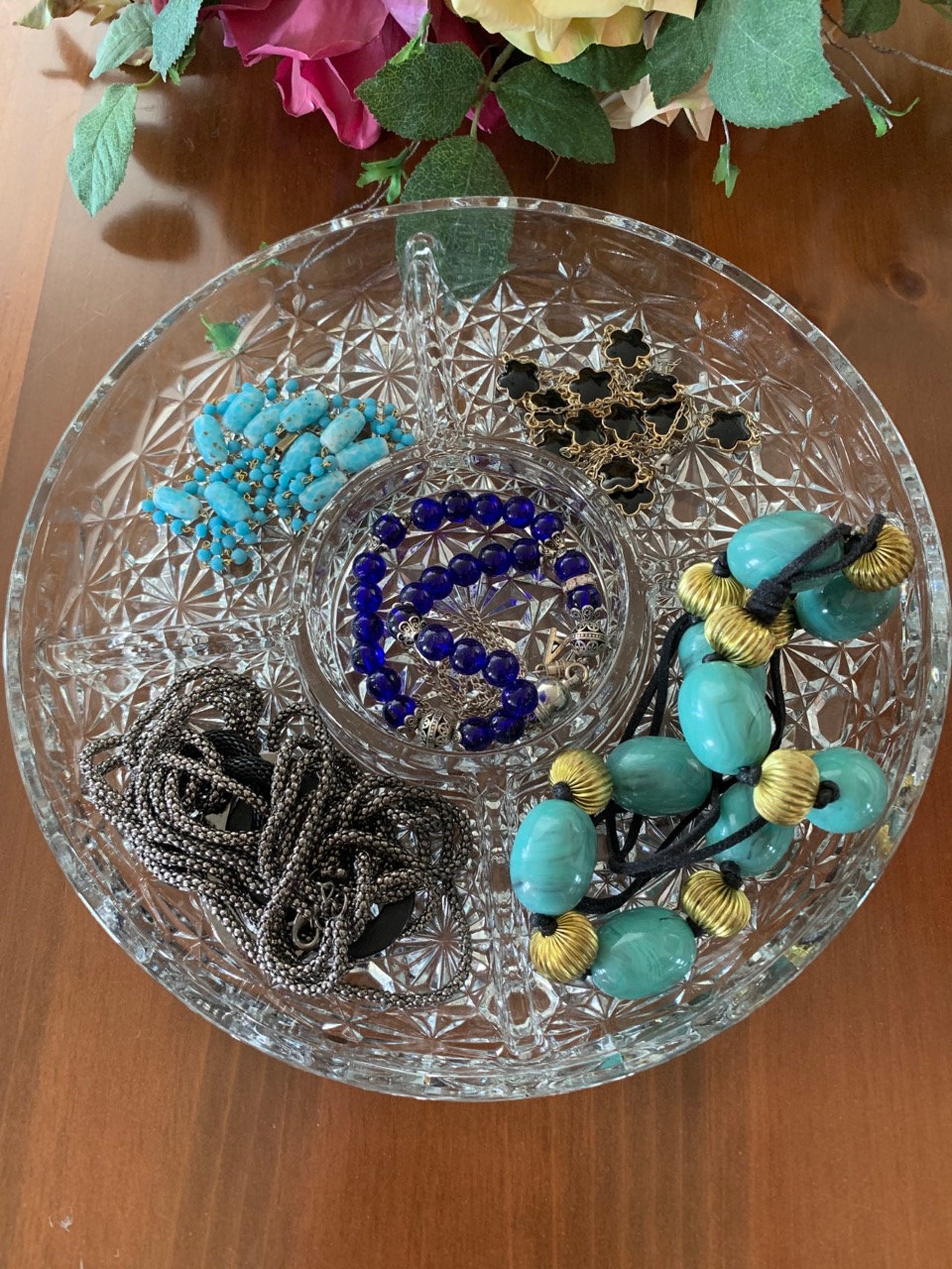 Vintage Crystal Round Dish Divided Party Platter 5 Section Etsy