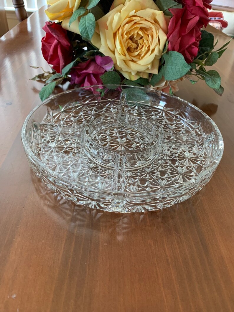Vintage Crystal Round Dish Divided Party Platter 5 Section Etsy