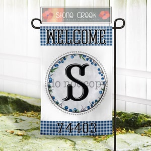 DIGITAL 2 files Blueberry Monogram Welcome Zip Code Garden Flag Sublimation Printable Instant Download