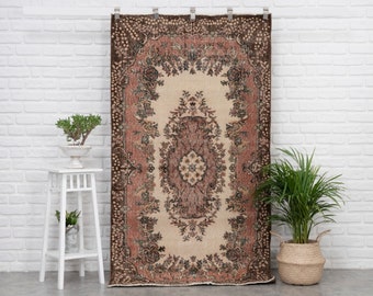 Medium Wool Anatolian Rug Kitchen Rug Boho Rug Entryway Carpet Beige Turkish Area Rug 4x7 Oushak Rug 4x7 Vintage Rug Bedroom Rug