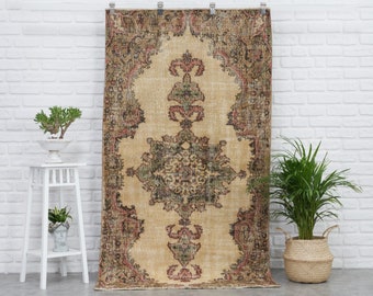 Medium Wool Anatolian Rug Kitchen Rug Boho Rug Entryway Carpet Beige Turkish Area Rug 4x7 Oushak Rug 4x7 Vintage Rug Bedroom Rug