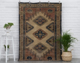 Medium Wool Anatolian Rug Kitchen Rug Boho Rug Entryway Carpet Beige Turkish Area Rug 4x7 Oushak Rug 4x7 Vintage Rug Bedroom Rug