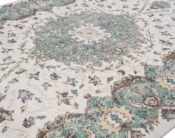6x9 Vintage Rug, Green Turkish Area Rug, Bedroom Rug, Wool Anatolian Oushak Carpet, Living Room Rug, Boho Rug, Antique Rug, Decorative Rug