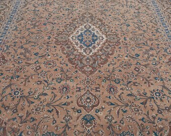 9x12 Vintage Rug, Brown Turkish Rug, 9x12 Oushak Rug, Oversized Rug, Living Room Rug, Dining Room Rug, Antique Rug, 9x12 Rug, Antique Rug