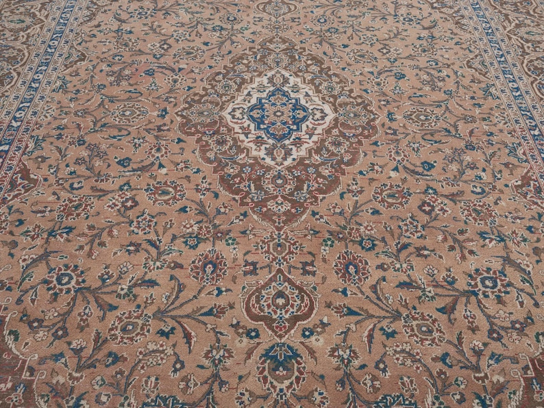 9x12 Vintage Rug, Brown Turkish Rug, 9x12 Oushak Rug, Oversized Rug, Living Room Rug, Dining Room Rug, Antique Rug, 9x12 Rug, Antique Rug image 1