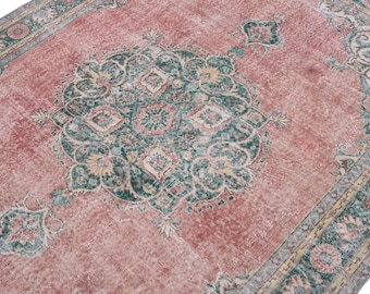 7x10 Vintage Rug, Red Turkish Area Rug, Bedroom Rug, Wool Anatolian Oushak Carpet, Living Room Rug, Boho Rug, Antique Rug, Decorative Rug