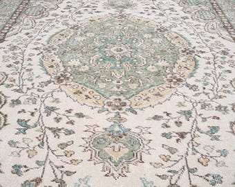 6x9 Vintage Rug, Green Turkish Area Rug, Bedroom Rug, Wool Anatolian Oushak Carpet, Living Room Rug, Boho Rug, Antique Rug, Decorative Rug