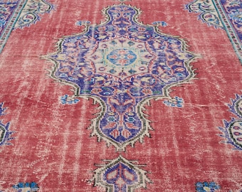 7x10 Vintage Rug, Red Turkish Area Rug, Bedroom Rug, Wool Anatolian Oushak Carpet, Living Room Rug, Boho Rug, Antique Rug, Decorative Rug