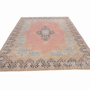 10x14 Vintage Rug, Pink Turkish Rug, 10x14 Oushak Rug, Oversized Rug, Living Room Rug, Dining Room Rug, Rare Rug, Antique Carpet image 2