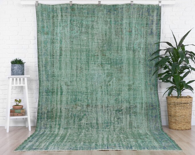6x10 Vintage Rug, Green Turkish Area Rug, Bedroom Rug, Wool Anatolian