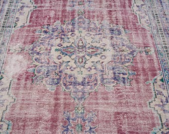 7x10 Vintage Rug, Red Turkish Area Rug, Bedroom Rug, Wool Anatolian Oushak Carpet, Living Room Rug, Boho Rug, Antique Rug, Decorative Rug