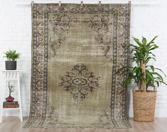 5x8 Vintage Rug, Green Turkish Area Rug, Bedroom Rug, Wool Anatolian Oushak Carpet, Living Room Rug, Boho Rug, Antique Rug, Decorative Rug