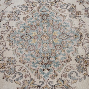 6x9 Vintage Rug, Beige Turkish Area Rug, Ivory Rug, Neutral Rug, Living Room Rug, Boho Rug, Antique Rug, Faded Rug, Worn Rug, Muted Rug