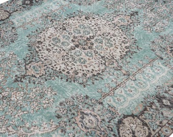 6x9 Vintage Rug, Green Turkish Area Rug, Bedroom Rug, Wool Anatolian Oushak Carpet, Living Room Rug, Boho Rug, Antique Rug, Decorative Rug
