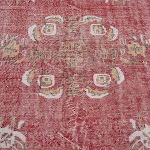 6x9 Vintage Rug, Red Turkish Area Rug, Bedroom Rug, Wool Anatolian Oushak Carpet, Living Room Rug, Boho Rug, Antique Rug, Distressed Rug
