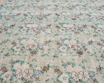 6x9 Vintage Rug, Green Turkish Area Rug, Bedroom Rug, Wool Anatolian Oushak Carpet, Living Room Rug, Boho Rug, Antique Rug, Decorative Rug