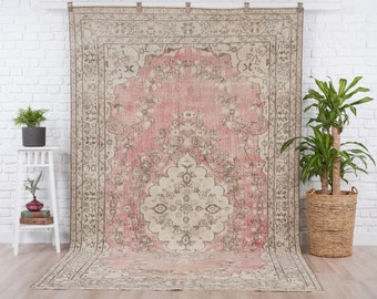 6x10 Vintage Rug, Pink Turkish Area Rug, Bedroom Rug, Wool Anatolian Oushak Carpet, Living Room Rug, Boho Rug, Antique Rug, Decorative Rug