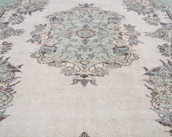 6x9 Vintage Rug, Green Turkish Area Rug, Bedroom Rug, Wool Anatolian Oushak Carpet, Living Room Rug, Boho Rug, Antique Rug, Decorative Rug