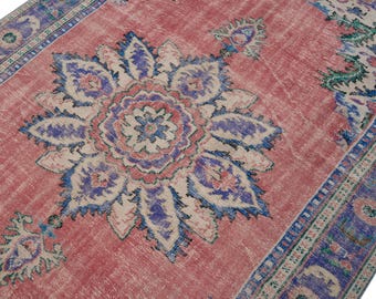 7x10 Vintage Rug, Red Turkish Area Rug, Bedroom Rug, Wool Anatolian Oushak Carpet, Living Room Rug, Boho Rug, Antique Rug, Decorative Rug