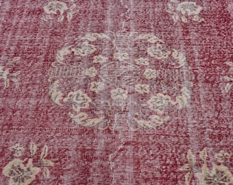 7x10 Vintage Rug, Red Turkish Area Rug, Bedroom Rug, Wool Anatolian Oushak Carpet, Living Room Rug, Boho Rug, Antique Rug, Decorative Rug