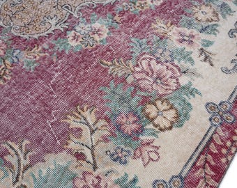 6x10 Vintage Rug, Pink Turkish Area Rug, Bedroom Rug, Wool Anatolian Oushak Carpet, Living Room Rug, Boho Rug, Antique Rug, Decorative Rug