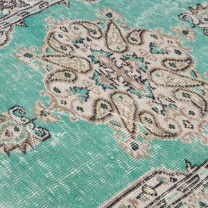 4x6 Vintage Rug, Green Turkish Area Rug, 4x6 Oushak Rug, Bedroom Rug, Kitchen Rug, Entryway Carpet, Medium Wool Anatolian Rug, Boho Rug