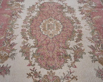 6x10 Vintage Rug, Pink Turkish Area Rug, Bedroom Rug, Wool Anatolian Oushak Carpet, Living Room Rug, Boho Rug, Antique Rug, Decorative Rug