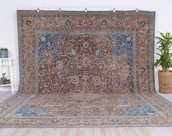 10x14 Vintage Rug, Brown Turkish Rug, 10x14 Oushak Rug, Oversized Rug, Living Room Rug, Dining Room Rug, Rare Rug, Antique Carpet