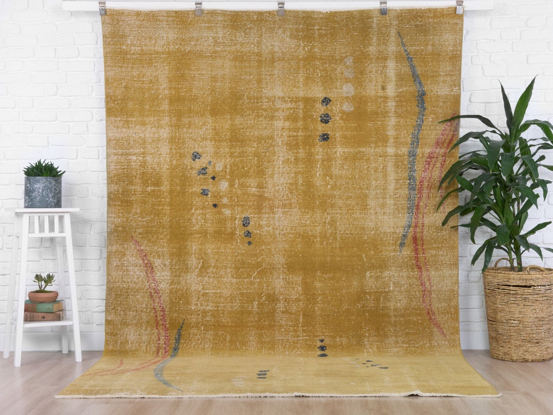 Yellow Aztec Rug 6x10 Vintage Rug, Yellow Rug, Worn Rug, Tribal Rug, Aztec Rug, Bedroom ...