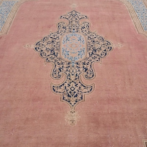 10x14 Vintage Rug, Pink Turkish Rug, 10x14 Oushak Rug, Oversized Rug, Living Room Rug, Dining Room Rug, Rare Rug, Antique Carpet image 1