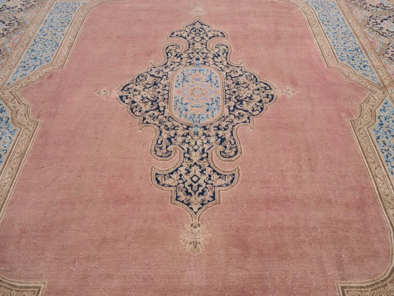 10x14 Vintage Rug, Pink Turkish Rug, 10x14 Oushak Rug, Oversized Rug, Living Room Rug, Dining Room Rug, Rare Rug, Antique Carpet