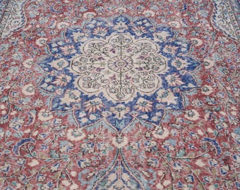 7x10 Vintage Rug, Red Turkish Area Rug, Bedroom Rug, Wool Anatolian Oushak Carpet, Living Room Rug, Boho Rug, Antique Rug, Decorative Rug