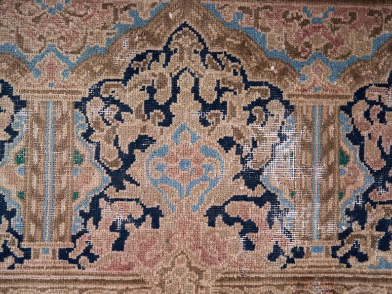 10x14 Vintage Rug, Pink Turkish Rug, 10x14 Oushak Rug, Oversized Rug, Living Room Rug, Dining Room Rug, Rare Rug, Antique Carpet image 6