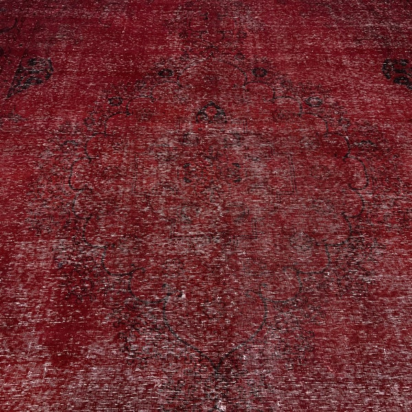 Alfombra vintage 10x15, alfombra turca roja, alfombra Oushak de 10x15, alfombra de gran tamaño, alfombra de sala de estar, alfombra de comedor, alfombra sobreteñida, alfombra de 10x15, alfombra grande