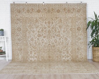 8x11 Vintage Rug, Beige Turkish Rug, 8x11 Oushak Rug, Oversized Rug, Living Room Rug, Dining Room Rug, Antique Rug, 8x11 Carpet, Large Rug