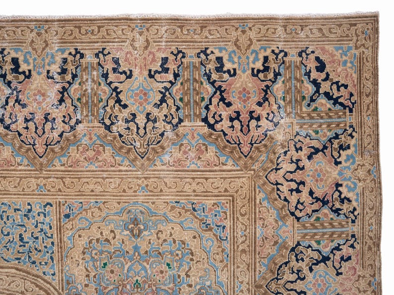 10x14 Vintage Rug, Pink Turkish Rug, 10x14 Oushak Rug, Oversized Rug, Living Room Rug, Dining Room Rug, Rare Rug, Antique Carpet image 7
