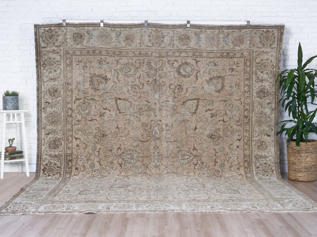 9x11 Vintage Rug, Beige Turkish Rug, 9x11 Oushak Rug, Oversized Rug ...