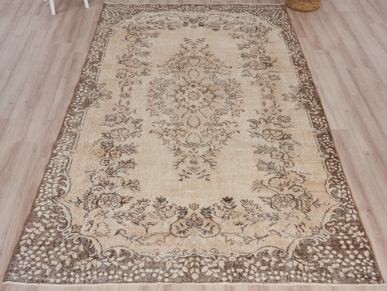 6x10 Vintage Rug, Beige Turkish Area Rug, Bedroom Rug, Neutral Rug, Living Room Rug, Boho Rug, Antique Rug, Decorative Rug, Faded Rug image 2