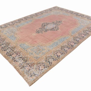 10x14 Vintage Rug, Pink Turkish Rug, 10x14 Oushak Rug, Oversized Rug, Living Room Rug, Dining Room Rug, Rare Rug, Antique Carpet image 3