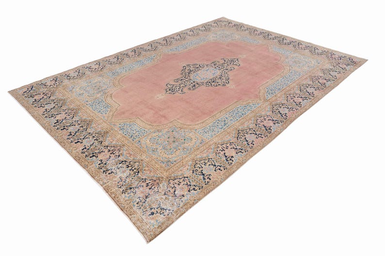 10x14 Vintage Rug, Pink Turkish Rug, 10x14 Oushak Rug, Oversized Rug, Living Room Rug, Dining Room Rug, Rare Rug, Antique Carpet image 3