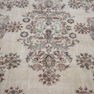 7x11 Vintage Rug, Beige Turkish Area Rug, Ivory Rug, Wool Anatolian Oushak Carpet, Living Room Rug, Boho Rug, Antique Rug, Decorative Rug