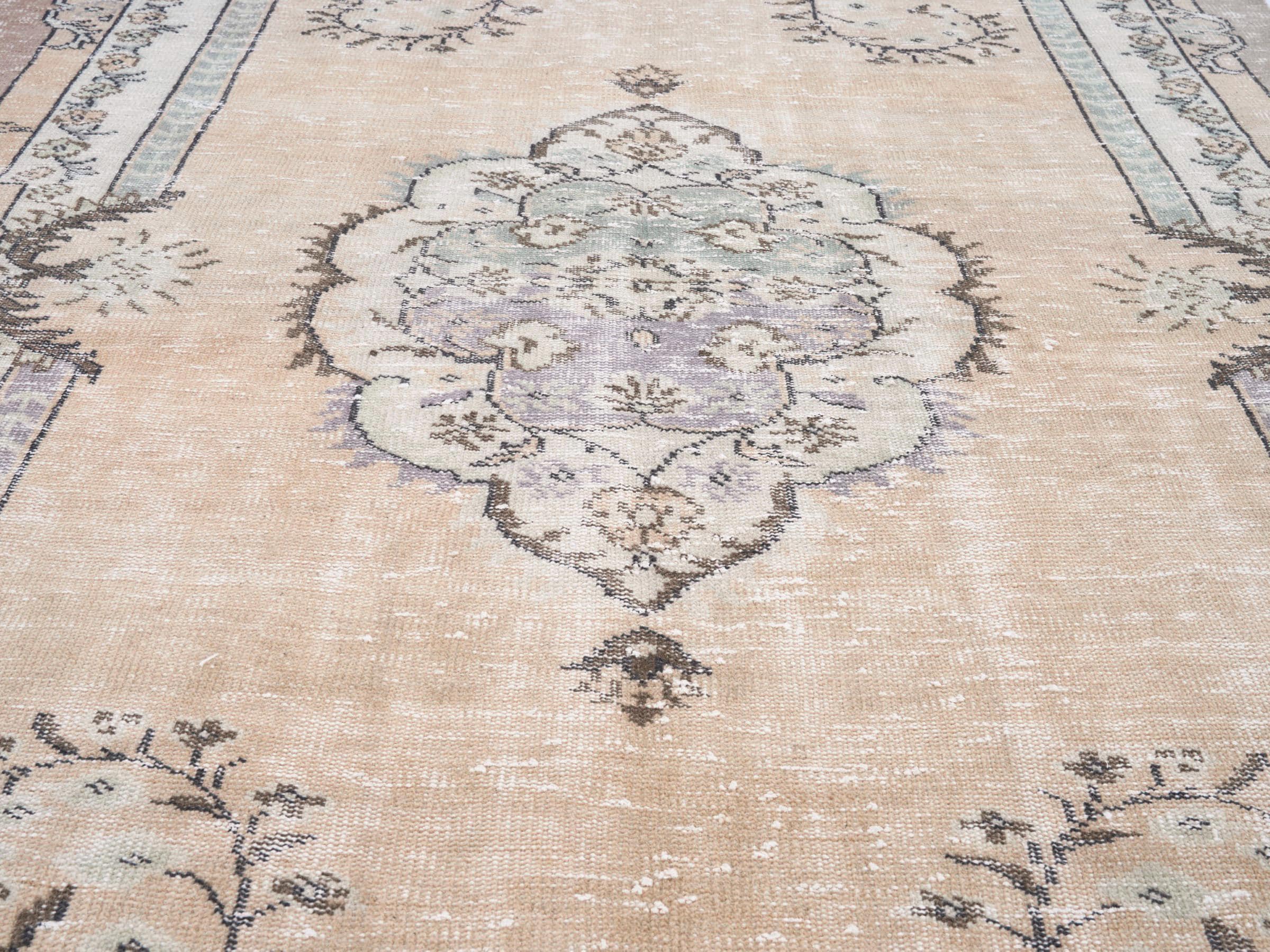 【Vintage rug】オーバーダイ｜194 x 279 cm｜トルコラグ 6x9 Vintage Rug, Brown Turkish Area Rug, Bedroom Rug, Wool