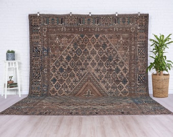 9x12 Vintage Rug, Brown Turkish Rug, 9x12 Oushak Rug, Oversized Rug, Living Room Rug, Dining Room Rug, Antique Rug, 9x12 Rug, Antique Rug