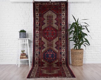 3x11 Vintage Runner Rug, Red Turkish Anatolian Rug, 3x11 Oushak Runner, Hallway Runner Rug, Kitchen Rug, Entryway Runner, Stair Runner Rug