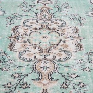6x9 Vintage Rug, Green Turkish Area Rug, Bedroom Rug, Neutral Rug, Living Room Rug, Boho Rug, Antique Rug, Faded Rug, Worn Rug, Muted Rug
